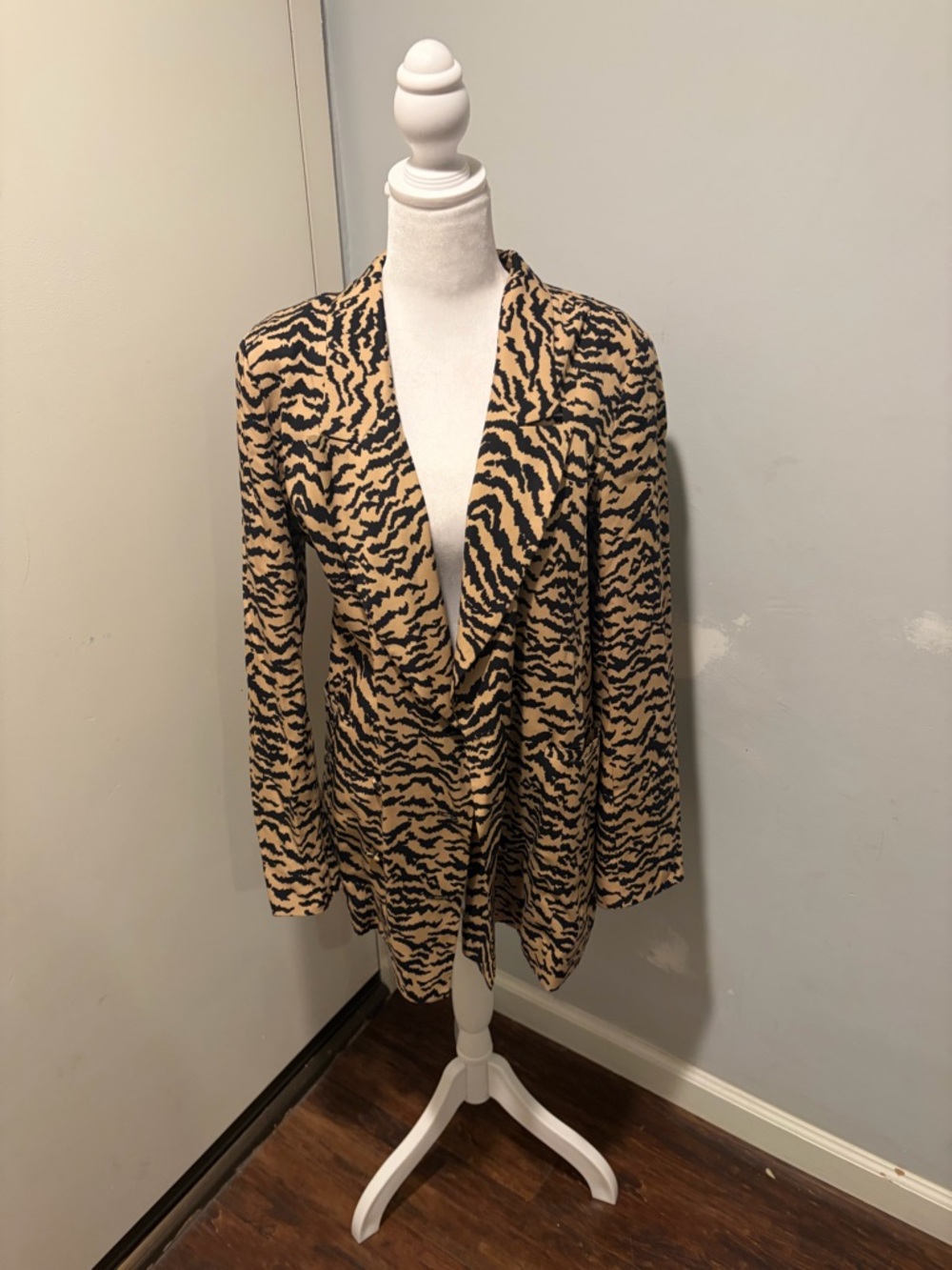 Good American Tiger-Stripe Drape Blazer in Tan and Black